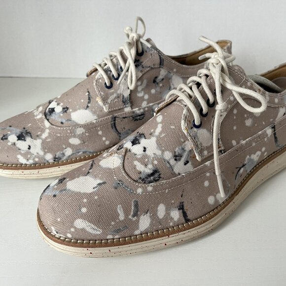Cole Haan LunarGrand Long Wing Oxford–Grey Canvas Splatter Paint–Size 9.5 (Rare) main image 4